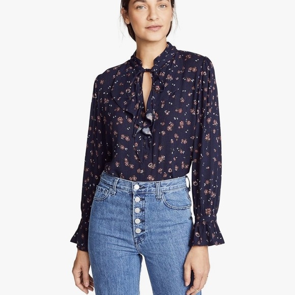 AG Adriano Goldschmied Women's Celeste Floral Navy Blouse Size X-Small - Picture 1 of 13